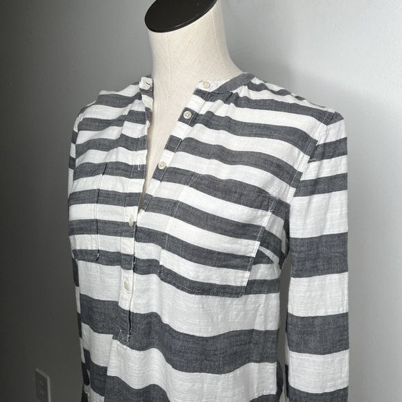 Merona Striped Tunic Top 100% Cotton Dark Gray & White Medium - Picture 2 of 11